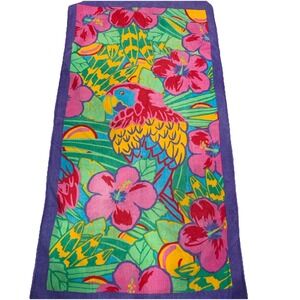 Vtg Summer Living Beach Towel Bright Parrot Flowers Made On Hong Kong